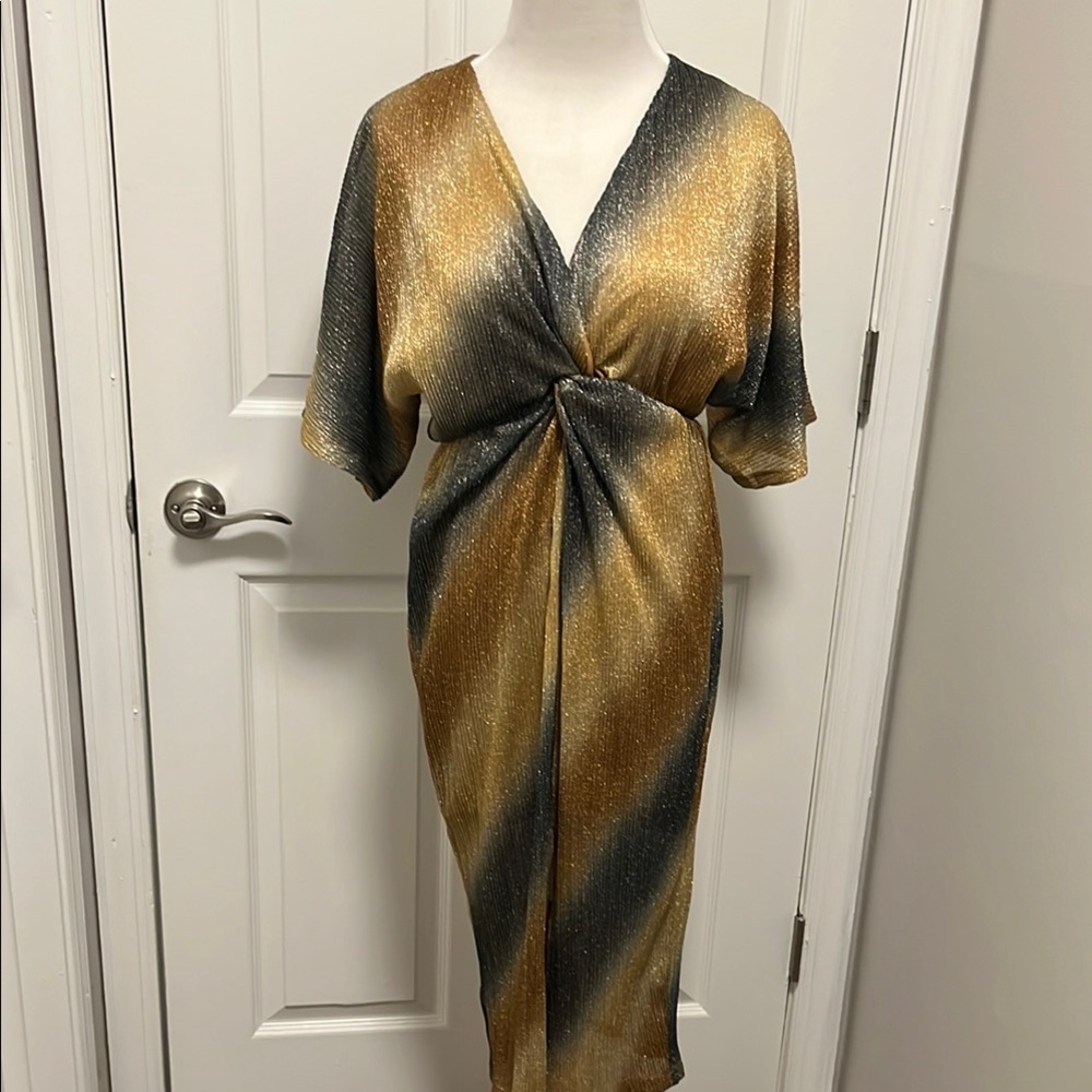 Elegant Gold and Gray Women's Dress